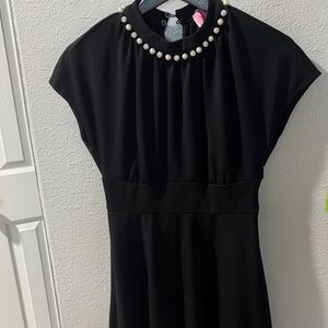 kate spade Black Pearl-Embellished Fit-and-Flare Dress